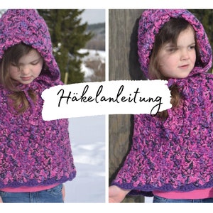 CROCHET PATTERN + EMMA + Hooded cape, cozy cape with hood and cuffs size 86-146, instructions in German