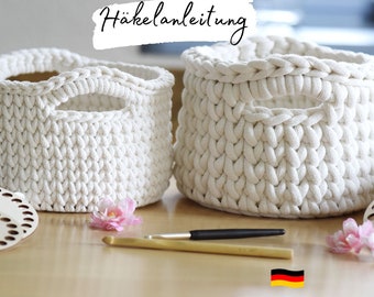 CROCHET INSTRUCTIONS + BASIC 2.0 + Crochet basket, basket, crochet with wooden base, all sizes jumbo and premium yarn, instructions in German