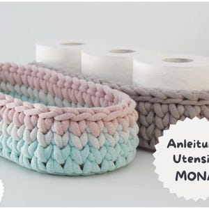 Haakpatroon + MONA + smal gehaakt mandje, mand, dienblad of toiletpapierhouder, instructies in het Duits en Engels
