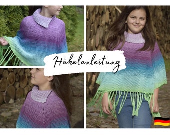 CROCHET INSTRUCTIONS + TANI + crochet poncho from a Bobbel or with any material, adjust size, instructions in German
