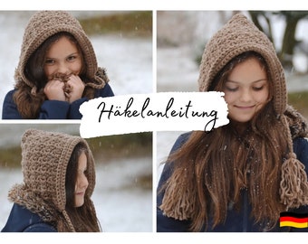 CROCHET PATTERN + SUE + Pixie hat, hat, hood, pixie hat also other yarn and any size possible, instructions in German