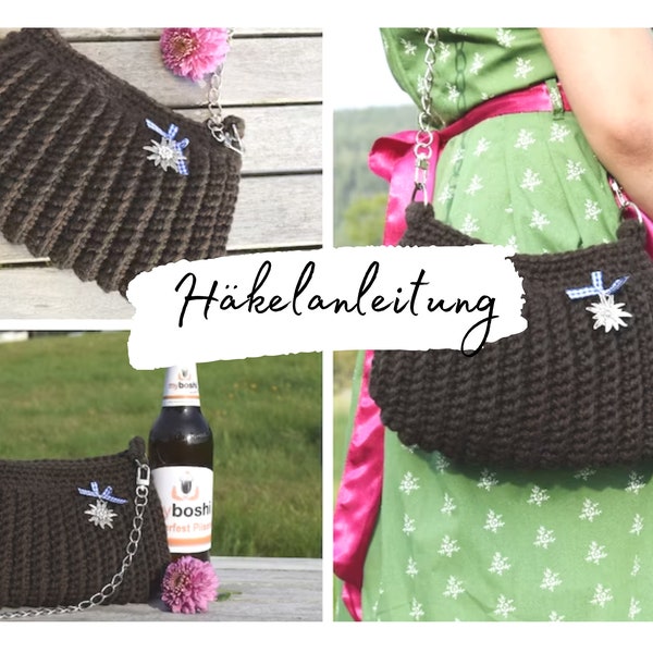 HÄKELANLEITUNG + RESI + Kleine Häkeltasche, Oktoberfesttasche, Tascherl, Handtasche, Einkaufsbeutel, Anleitung in deutscher Sprache