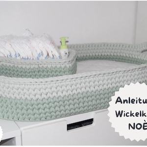 Virkmönster + Noé + Virkat skötkorgset, blöjkorg, blöjbehållare, babykorg, bärkasse, virkad korg, på tyska och engelska