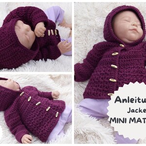 Patrón de crochet + Mini Matilda + Chaqueta de crochet para bebé, a partir de la talla 86/92 (niño pequeño). Con capucha o cuello. Instrucciones en alemán.