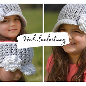CROCHET PATTERN + TIA + Crochet balloon hat with flower, from size 36-39 cm to 60 cm head circumference, instructions in German