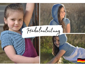 CROCHET PATTERN + JEANS + Crochet pattern in size 104-116 Bolero, hooded bolero, short jacket, instructions in German