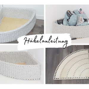 CROCHET INSTRUCTIONS + CORNER + Crochet corner basket in knitting stitch with wooden bottom, different sizes possible, instructions in German