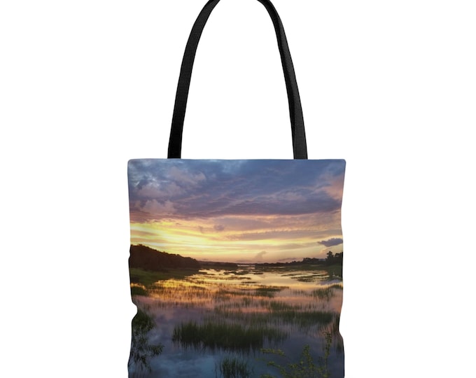 Marshy Sunset Tote Bag | Flowers | Landscape | Shoulder Bag | Women | Ladies | Girls | Purse | Adult Bag