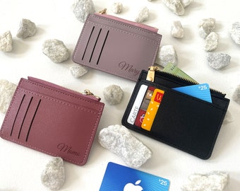 Personalized PU Leather Slim Wallet, Zipper Coin Pouch