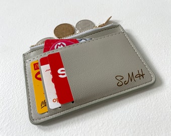 Personalized PU Leather Card Holder Wallet with Zipper for holidays and birthdays gift