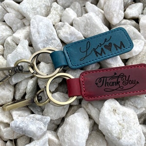 Personalized Leather Keychain Engraved Custom Leather Keychain Gift Keychain for Him Initial Keychain Wedding Gift for Mom Keychain for Dad