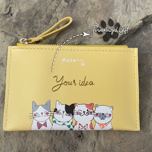 Cadeau d'amour personnalisé pour femme : portefeuille graphique de chat personnalisé - élégant porte-monnaie, porte-cartes et pochette pour elle