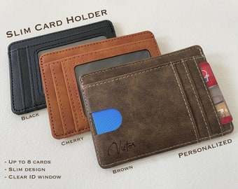 Slim Personalized Card Leather Holder For Men Gift For Husband Slim Wallet Gift Custom Wallet Card Holder Christmas Gift For Everyone