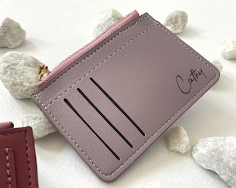 Personalized PU Leather Card Holder Wallet with Zipper for holidays