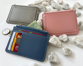 Personalized PU Leather Card Wallet: Compact Zipper Case for holidays and birthdays gift