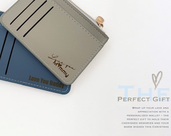 Personalized Slim PU Leather Wallet: Zipper Card Case for birthday gifts or holidays gift