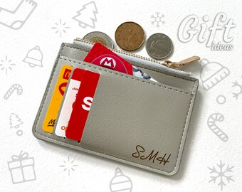 Personalized PU Leather Card Holder Wallet: Slim Zipper Pouch for holidays