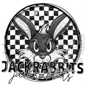 Black and White Checkered School Mascot Doodle JACKRABBITS PNG Digital Files