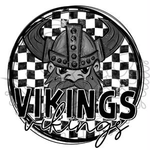 Black and White Checkered School Mascot Doodle VIKINGS PNG Digital Files