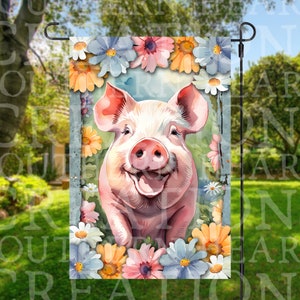 Watercolor Pig Garden Flag PNG Digital Download