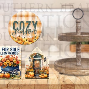 Autumn Pumpkins and Mums Tiered Tray Decor Bundle PNG Digital File