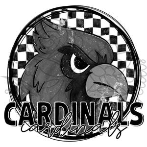 Black and White Checkered School Mascot Doodle CARDINALS PNG Digital Files