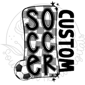 Archivo PNG de descarga digital con letra de bloque personalizada de fútbol a cuadros negros, grises y blancos