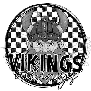Black and White Checkered School Mascot Doodle VIKINGS PNG Digital Files