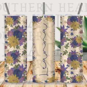 Hand Drawn Floral Tumbler Wrap PNG Digital Download