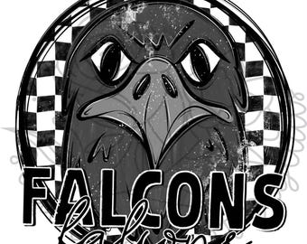 Black and White Checkered School Mascot Doodle FALCONS PNG Digital Files