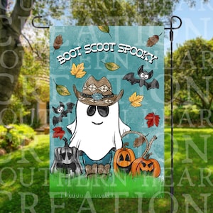 Boot Scoot Spooky Ghost Cowboy Garden Flag PNG Digital Download