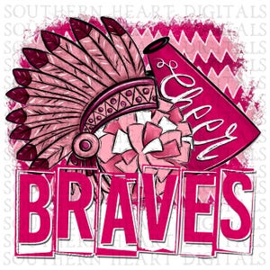 Pink October Breast Cancer Awareness Brave Cheer PNG Digital Download