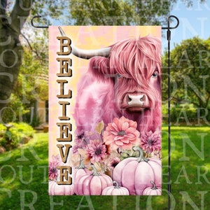 Highland Cow Believe Garden Flag PNG Digital Download