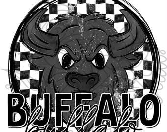 Black and White Checkered School Mascot Doodle BUFFALO PNG Digital Files