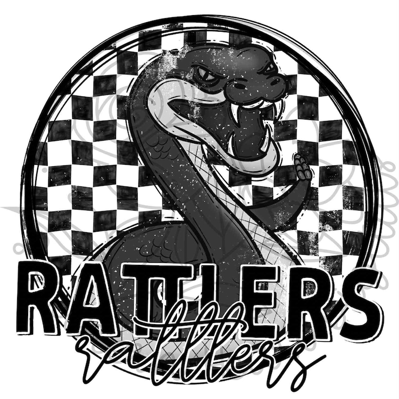 Monogram Rattler Black and White Checkered School Mascot Doodle RATTLERS PNG Digital ...