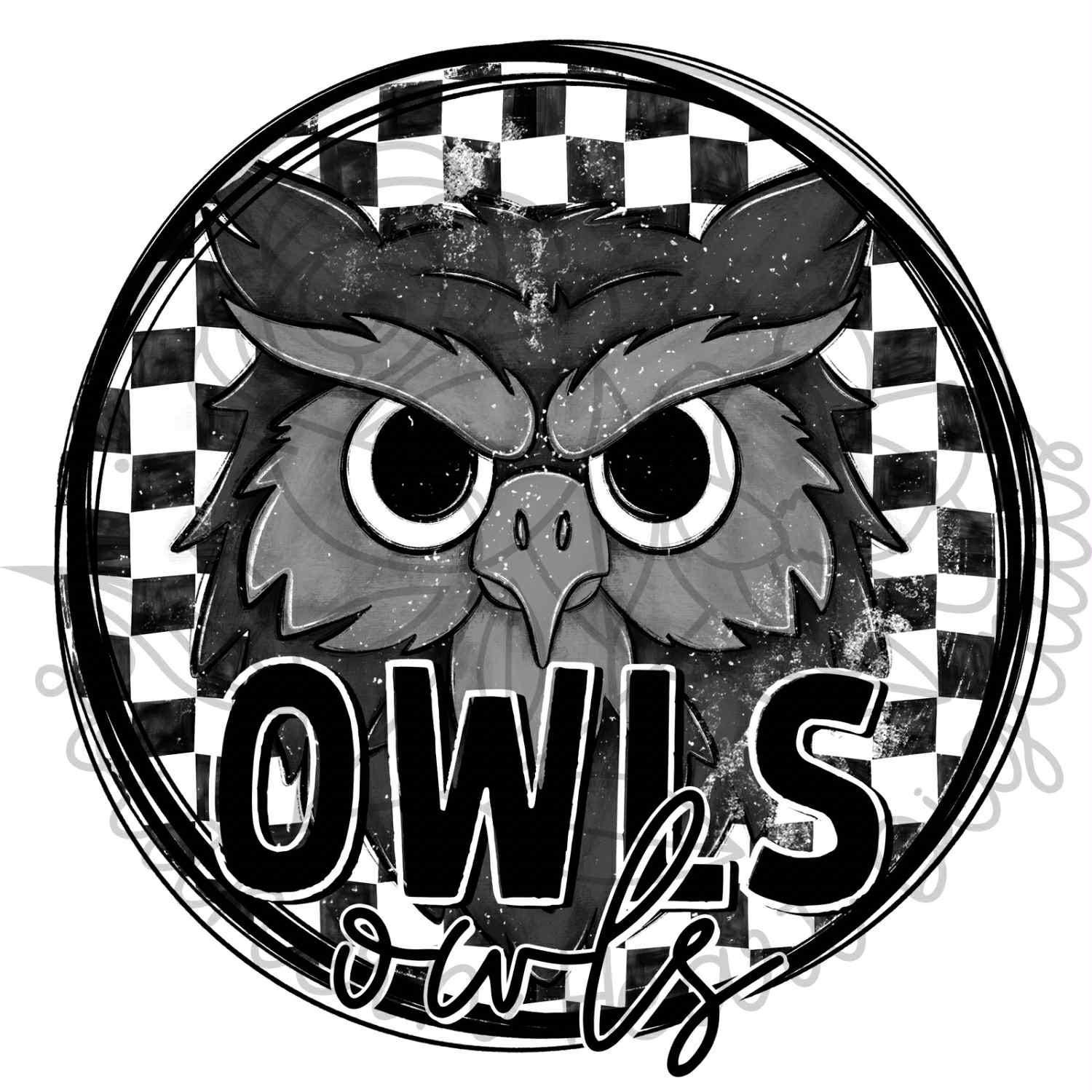 Black and White Checkered School Mascot Doodle OWLS PNG Digital Files