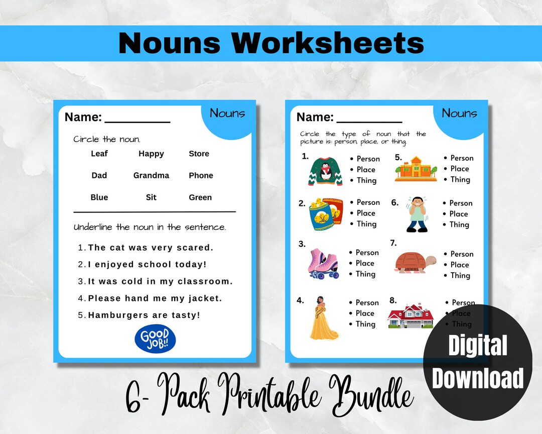 6 Printable Nouns Worksheet Digital Download , Noun Practice, Noun ...