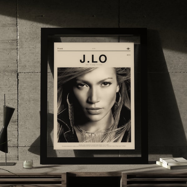 Jennifer Lopez "J.LO" Modern Poster, Brutalist Album Artwork, Mid-Century Minimalist Print, Stylish Wall Décor, Pop Music Room Art