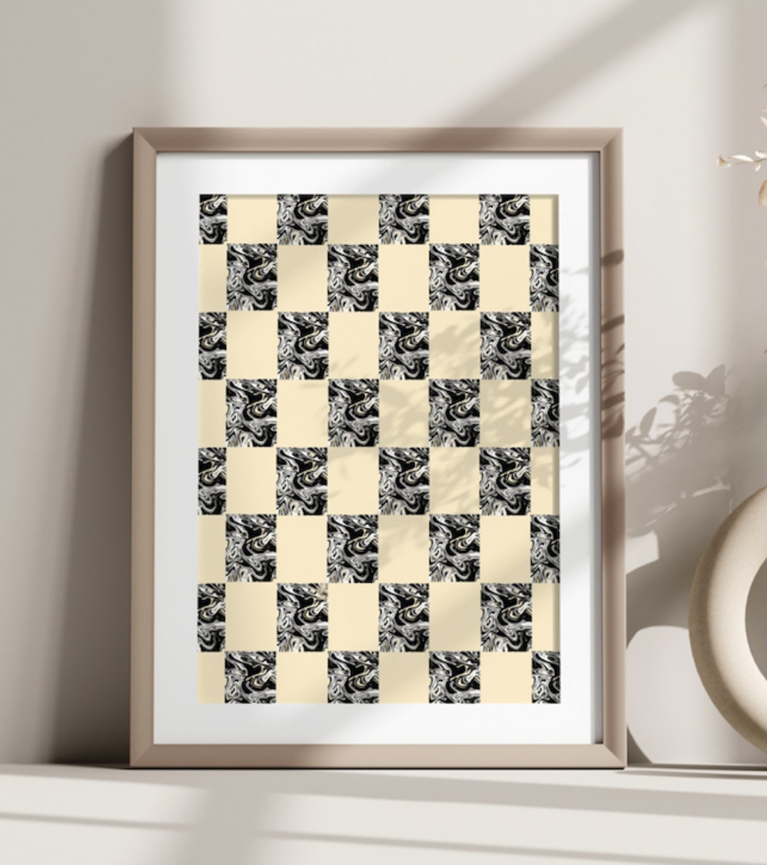 Checkered Marble Downloadable Art Print, Trendy Wall Decor, Minimalistic Wall Art, Checkered Art