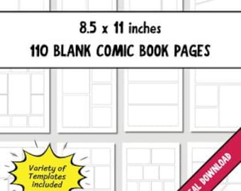 110 páginas de cómic en blanco. Plantilla imprimible / Tamaño carta y A4 / Crea tu propio cómic. PDF. Descarga instantánea.