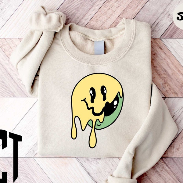 Distressed Smile Face Sweatshirt, Smiley Face Shirt, Gift For Friend, Funny Sweatshirt, Crying And Smile Face Sweatshirt,Smiley Face Sweater