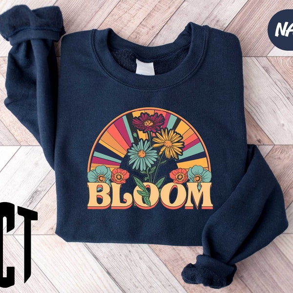 Bloom Sweatshirt, Boho Flower Sweatshirt, Wildflower Hoodie, Floral Hoodie, Boho Rainbow Hoodie, Plant Mom Gift, Sweatshirt For Woman