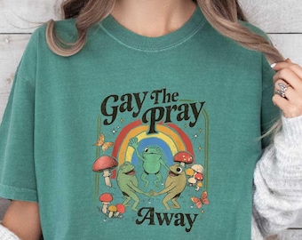 Gay The Pray Away Frog T-Shirt, Queer Frog Shirt, Rainbow Pride Tee, LGBTQ Shirt, Anti Conversion Therapy Shirt, Gay Shirt, Pride Mount Tee