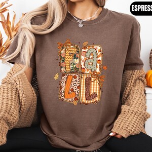 Fall Faux Patchwork Shirt, Autumn Letter Tee, Seasonal Gift, Patchwork Typography Graphic Cozy T-Shirt