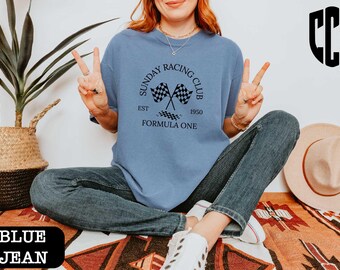 Sunday Racing Club Formula One T-Shirt, F1 Shirt, Formula 1 T-Shirt, F1 Racer Team Gift, F1 Fan Gift, Racing Club Tee, Preppy Racing Shirt