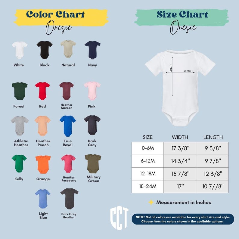 a baby bodysuit with different colors and sizes
