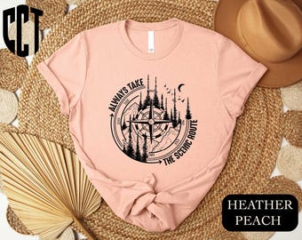 Comfort Colors® Always Take The Scenic Route T-Shirt, Camping Shirt, Nature Sweatshirt, Route Shirt, Adventure Shirt, Nature Lover Gifts Tee