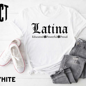 a t - shirt with the words,'latina'and a pair of