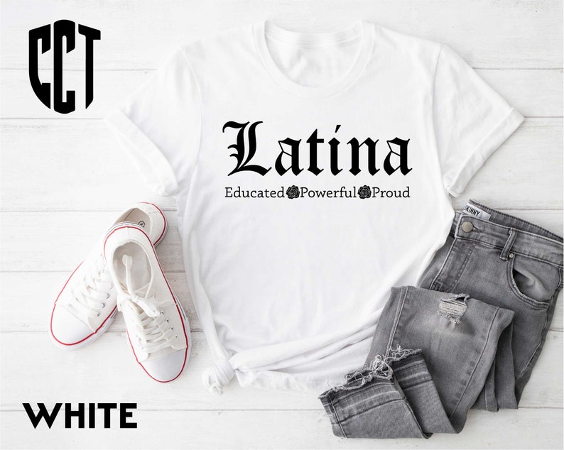 a t - shirt with the words,'latina'and a pair of