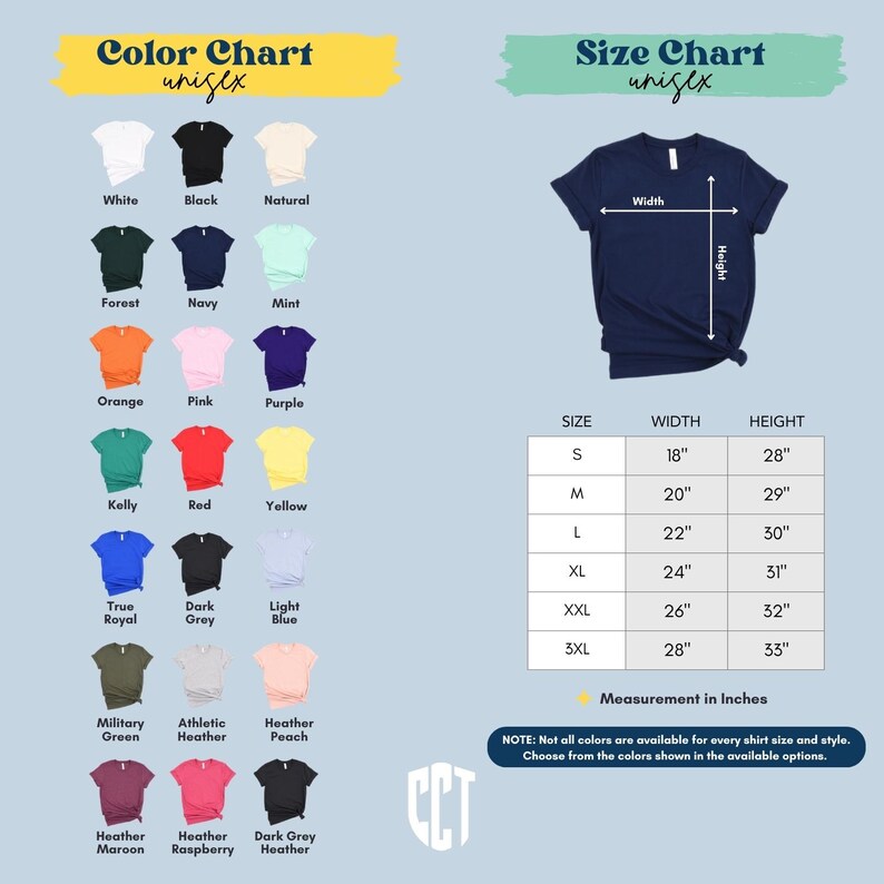 a women's t - shirt size chart with different colors